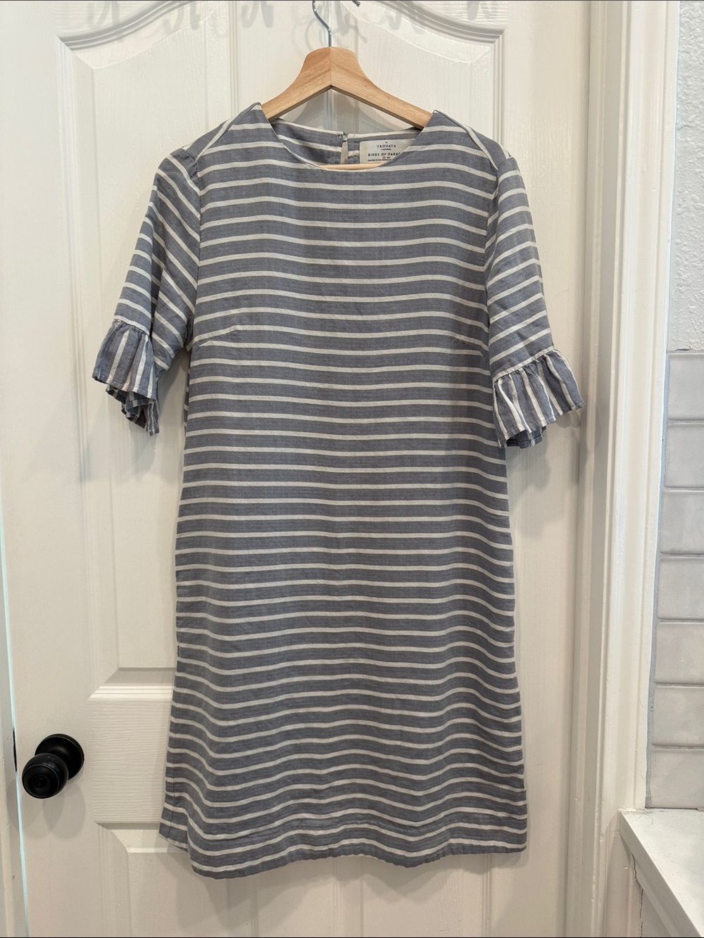 Trovata Birds of Paradise stripe ruffle sleeve dress